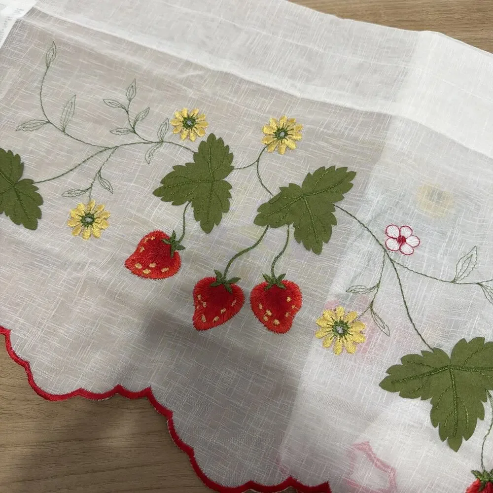 Embroidered Summer Strawberry Kitchen Curtain Valances 56 X 13 Inch Sheer